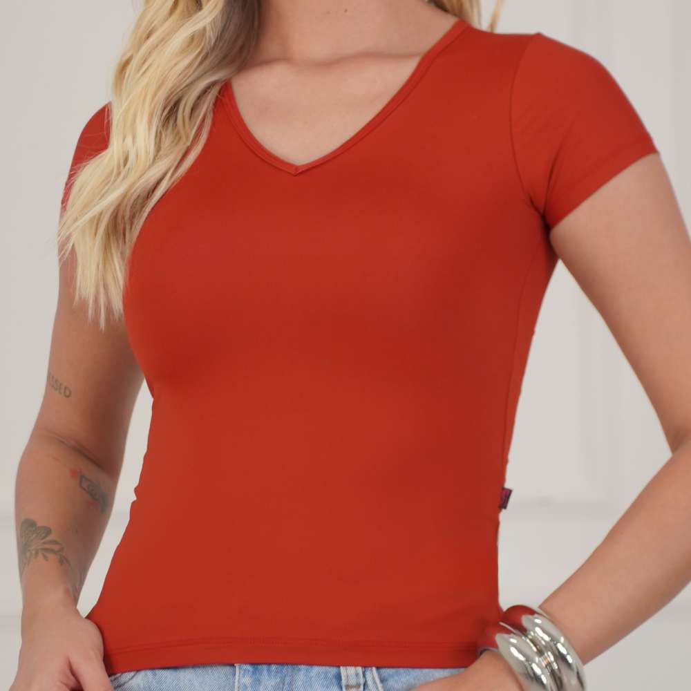 Baby Look Segunda Pele Feminina Gola V Essencial